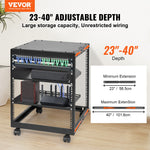 VEVOR 12U Open Frame Server Rack, 58.5-101.6cm Adjustable Depth, Free Standing or Wall Mount Network Server Rack, 4 Post AV Rack with Casters, Holds All Your Networking IT Equipment AV Gear Router Modem