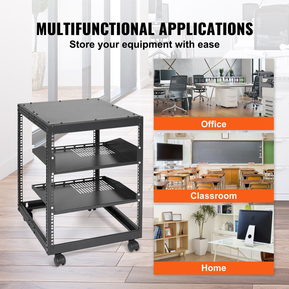 VEVOR 12U Open Frame Server Rack, 58.5-101.6cm Adjustable Depth, Free Standing or Wall Mount Network Server Rack, 4 Post AV Rack with Casters, Holds All Your Networking IT Equipment AV Gear Router Modem