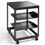 VEVOR 12U Open Frame Server Rack, 58.5-101.6cm Adjustable Depth, Free Standing or Wall Mount Network Server Rack, 4 Post AV Rack with Casters, Holds All Your Networking IT Equipment AV Gear Router Modem