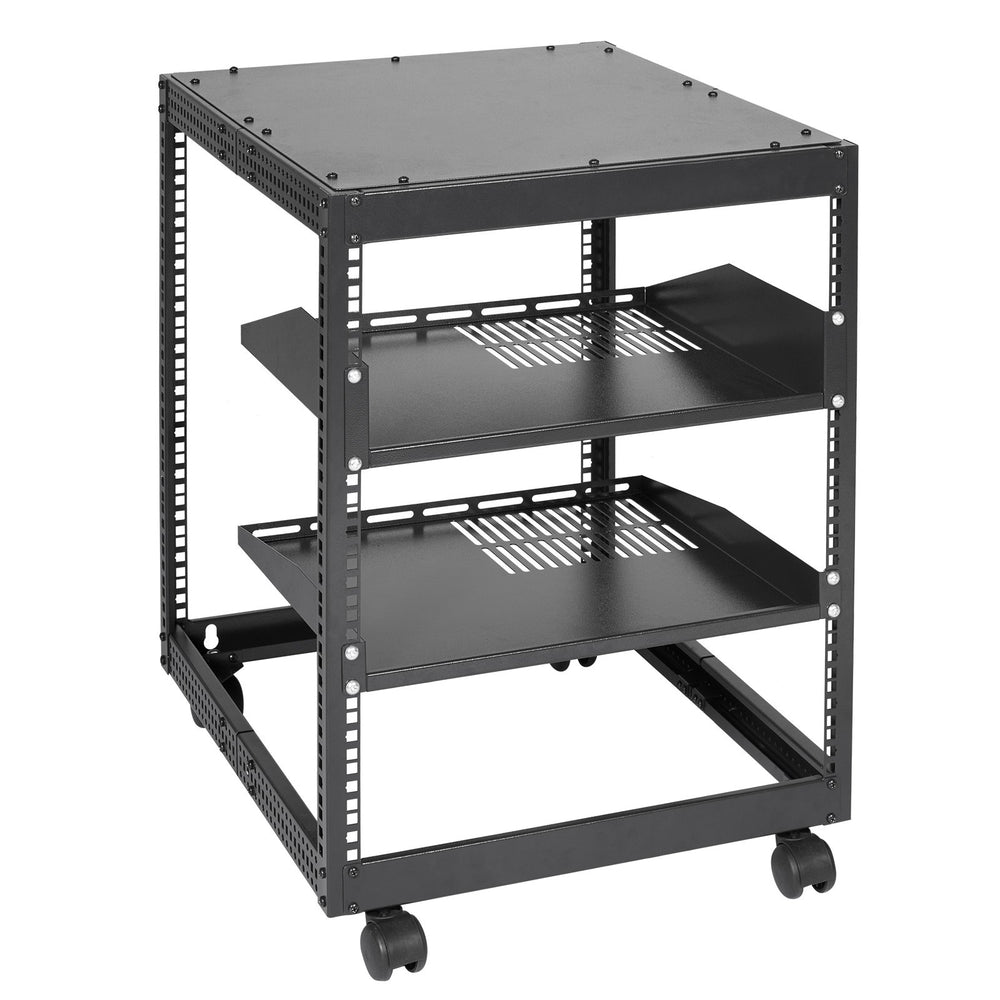 VEVOR 12U Open Frame Server Rack, 58.5-101.6cm Adjustable Depth, Free Standing or Wall Mount Network Server Rack, 4 Post AV Rack with Casters, Holds All Your Networking IT Equipment AV Gear Router Modem