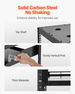 VEVOR 12U Open Frame Network Rack, 585 mm Depth, Wall Mounted or Floor Standing Server Rack, Heavy Duty 4 Post, with Vented Shelves & Mounting Hardware, Holds All Your Networking IT Equipment AV Gear
