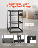 VEVOR 16U Open Frame Network Rack, 585 mm Depth, Wall Mounted or Floor Standing Server Rack, Heavy Duty 4 Post, with Vented Shelves & Mounting Hardware, Holds All Your Networking IT Equipment AV Gear