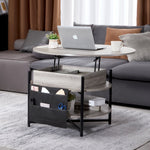 VEVOR Lift Top Coffee Table, 35.3 in Round Coffee Table with Extra Storage Pockets, Pop Up Coffee Table for Living Room, White