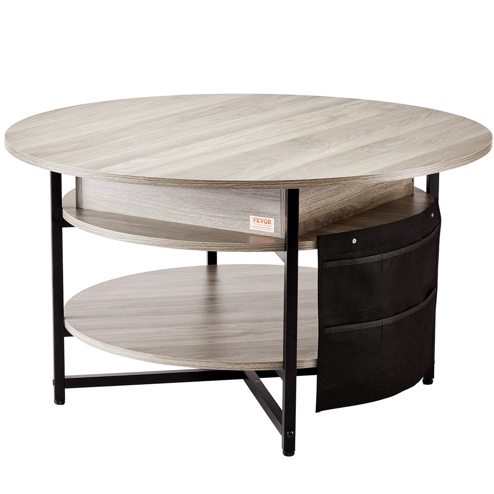VEVOR Lift Top Coffee Table, 35.3 in Round Coffee Table with Extra Storage Pockets, Pop Up Coffee Table for Living Room, White