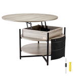 VEVOR Lift Top Coffee Table, 35.3 in Round Coffee Table with Extra Storage Pockets, Pop Up Coffee Table for Living Room, White