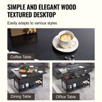 VEVOR Lift Top Coffee Table, 39.4 in Rectangle Coffee Table with Extra Storage Pockets, Flipable Coffee Table with Power Strip & USB & Ambient Lighting for Living Room, Black
