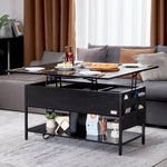 VEVOR Lift Top Coffee Table, 39.4 in Rectangle Coffee Table with Extra Storage Pockets, Flipable Coffee Table with Power Strip & USB & Ambient Lighting for Living Room, Black