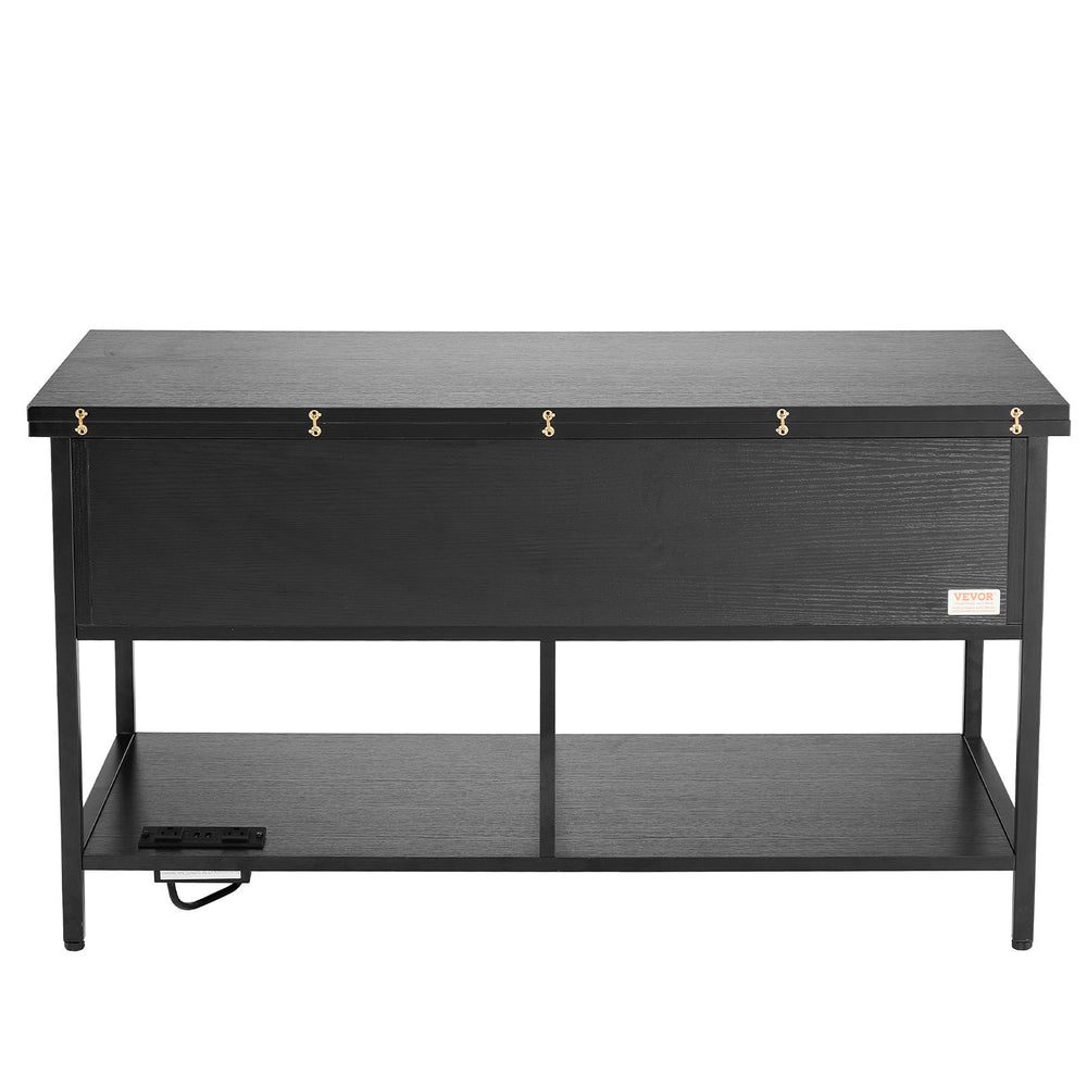 VEVOR Lift Top Coffee Table, 39.4 in Rectangle Coffee Table with Extra Storage Pockets, Flipable Coffee Table with Power Strip & USB & Ambient Lighting for Living Room, Black