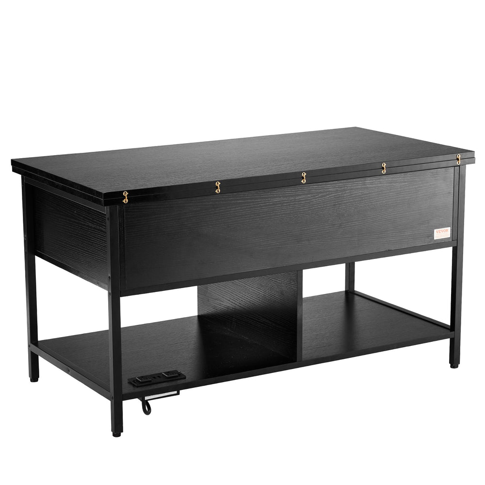 VEVOR Lift Top Coffee Table, 39.4 in Rectangle Coffee Table with Extra Storage Pockets, Flipable Coffee Table with Power Strip & USB & Ambient Lighting for Living Room, Black