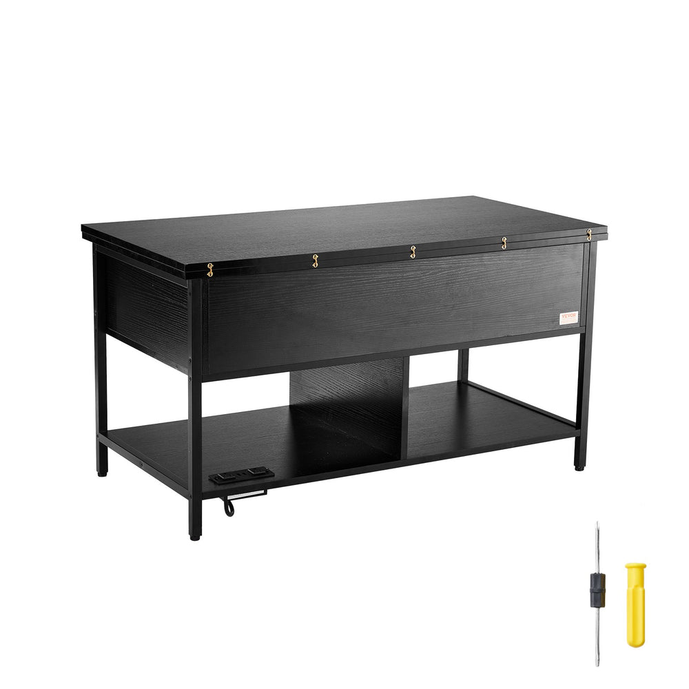 VEVOR Lift Top Coffee Table, 39.4 in Rectangle Coffee Table with Extra Storage Pockets, Flipable Coffee Table with Power Strip & USB & Ambient Lighting for Living Room, Black