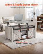 VEVOR 1000 mm Farmhouse Lift Top Coffee Table, Rustic Center Table with Barn Door and Hidden Storage Compartment, Modern Rectangle Lifting Tabletop for Living Room, Office, Home, Easy Assembly, Oak