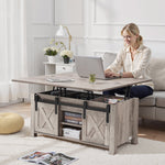 VEVOR 1000 mm Farmhouse Lift Top Coffee Table, Rustic Center Table with Barn Door and Hidden Storage Compartment, Modern Rectangle Lifting Tabletop for Living Room, Office, Home, Easy Assembly, Oak