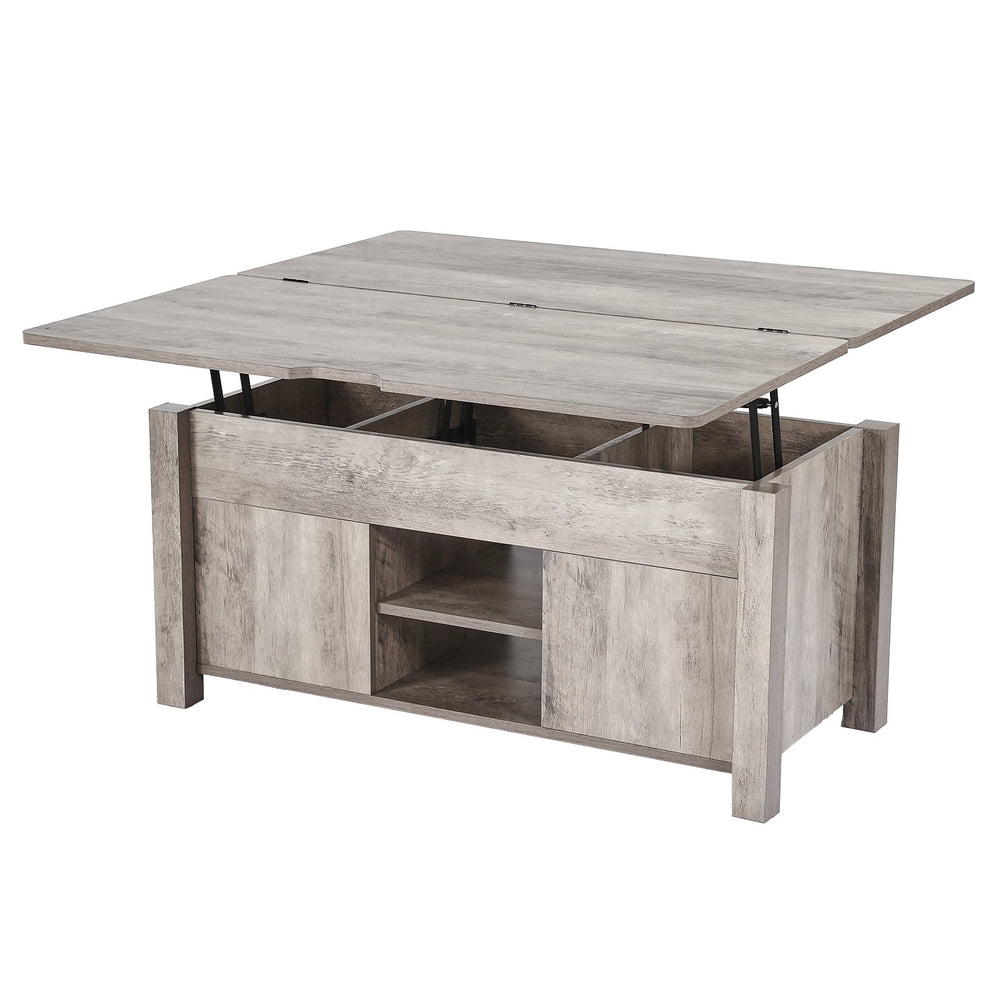 VEVOR 1000 mm Farmhouse Lift Top Coffee Table, Rustic Center Table with Barn Door and Hidden Storage Compartment, Modern Rectangle Lifting Tabletop for Living Room, Office, Home, Easy Assembly, Oak