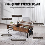 VEVOR Lift Top Coffee Table, 39.4 in Rectangle Coffee Table with Extra Storage Pockets, Pop Up Coffee Table for Living Room, Brown