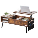 VEVOR Lift Top Coffee Table, 39.4 in Rectangle Coffee Table with Extra Storage Pockets, Pop Up Coffee Table for Living Room, Brown