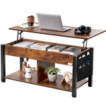 VEVOR Lift Top Coffee Table, 41.7 in Rectangle Coffee Table with Extra Storage Pockets, Pop Up Coffee Table for Living Room, Brown