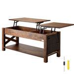 VEVOR Lift Top Coffee Table, 47.5 in Rectangle Coffee Table with Extra Storage Pockets, Pop Up Coffee Table for Living Room, Brown