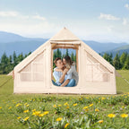 VEVOR Inflatable Tents for Camping, 3-5 Person Easy Setup Blow up Tent with Hand Pump, 300D Oxford 4 Season Glamping Tent with Stove Jack 2 Doors & 2 Mesh Windows, Storage Bag Included for Easy Taking