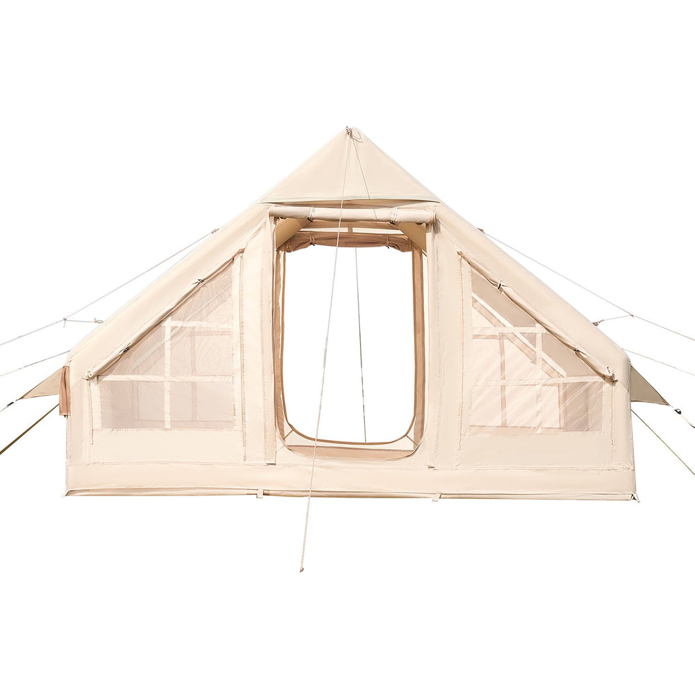 VEVOR Inflatable Tents for Camping, 3-5 Person Easy Setup Blow up Tent with Hand Pump, 300D Oxford 4 Season Glamping Tent with Stove Jack 2 Doors & 2 Mesh Windows, Storage Bag Included for Easy Taking