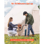 VEVOR Inflatable Tents for Camping, 3-5 Person Easy Setup Blow up Tent with Hand Pump, 300D Oxford 4 Season Glamping Tent with Canopy, Stove Jack, 2 Doors & 2 Mesh Windows (Storage Bag Included)