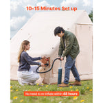VEVOR Inflatable Tents for Camping, 3-5 Person Easy Setup Blow up Tent with Hand Pump, 300D Oxford 4 Season Glamping Tent with Canopy, Stove Jack, 2 Doors & 2 Mesh Windows (Storage Bag Included)