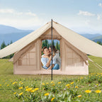 VEVOR Inflatable Tents for Camping, 3-5 Person Easy Setup Blow up Tent with Hand Pump, 300D Oxford 4 Season Glamping Tent with Canopy, Stove Jack, 2 Doors & 2 Mesh Windows (Storage Bag Included)