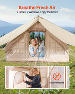 VEVOR Inflatable Tents for Camping, 3-5 Person Easy Setup Blow up Tent with Hand Pump, 300D Oxford 4 Season Glamping Tent with Canopy, Stove Jack, 2 Doors & 2 Mesh Windows (Storage Bag Included)