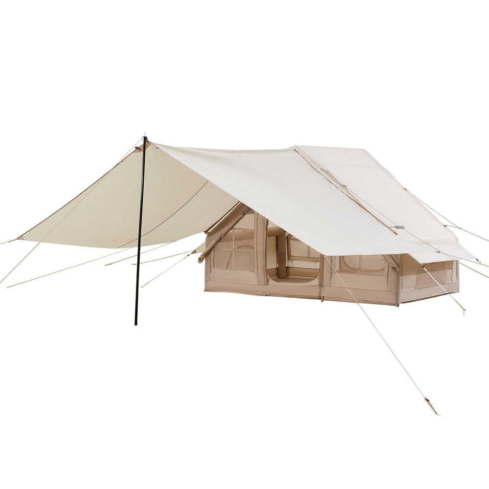 VEVOR Inflatable Tents for Camping, 3-5 Person Easy Setup Blow up Tent with Hand Pump, 300D Oxford 4 Season Glamping Tent with Canopy, Stove Jack, 2 Doors & 2 Mesh Windows (Storage Bag Included)