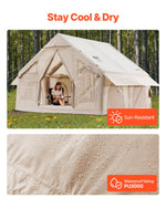 VEVOR Inflatable Tents for Camping, 4-6 Person Easy Setup Blow up Tent with Hand Pump, 300D Oxford 4 Season Glamping Tent with Stove Jack 2 Doors & 4 Mesh Windows, Storage Bag Included for Easy Taking