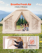 VEVOR Inflatable Tents for Camping, 4-6 Person Easy Setup Blow up Tent with Hand Pump, 300D Oxford 4 Season Glamping Tent with Stove Jack 2 Doors & 4 Mesh Windows, Storage Bag Included for Easy Taking