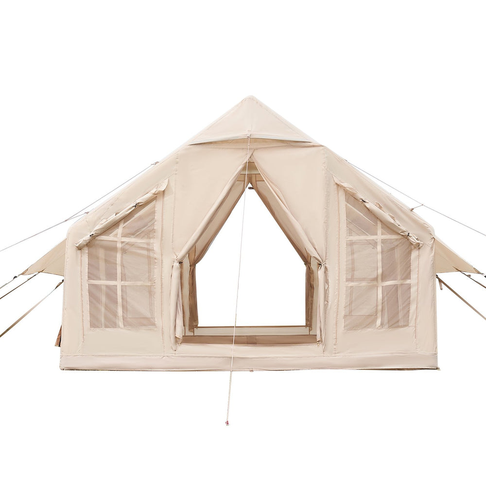 VEVOR Inflatable Tents for Camping, 4-6 Person Easy Setup Blow up Tent with Hand Pump, 300D Oxford 4 Season Glamping Tent with Stove Jack 2 Doors & 4 Mesh Windows, Storage Bag Included for Easy Taking