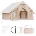 VEVOR Inflatable Tents for Camping, 4-6 Person Easy Setup Blow up Tent with Hand Pump, 300D Oxford 4 Season Glamping Tent with Stove Jack 2 Doors & 4 Mesh Windows, Storage Bag Included for Easy Taking