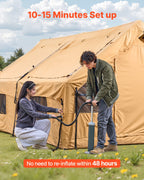 VEVOR Inflatable Tents for Camping, 5-8 Person Easy Setup Blow up Tent with Hand Pump, Luxury Glamping Tent with 2 Skylights, Canopy, Stove Jack 2 Doors & Mesh Windows (Storage Bag Included)