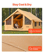 VEVOR Inflatable Tents for Camping, 5-8 Person Easy Setup Blow up Tent with Hand Pump, Luxury Glamping Tent with 2 Skylights, Canopy, Stove Jack 2 Doors & Mesh Windows (Storage Bag Included)