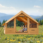 VEVOR Inflatable Tents for Camping, 5-8 Person Easy Setup Blow up Tent with Hand Pump, Luxury Glamping Tent with 2 Skylights, Canopy, Stove Jack 2 Doors & Mesh Windows (Storage Bag Included)