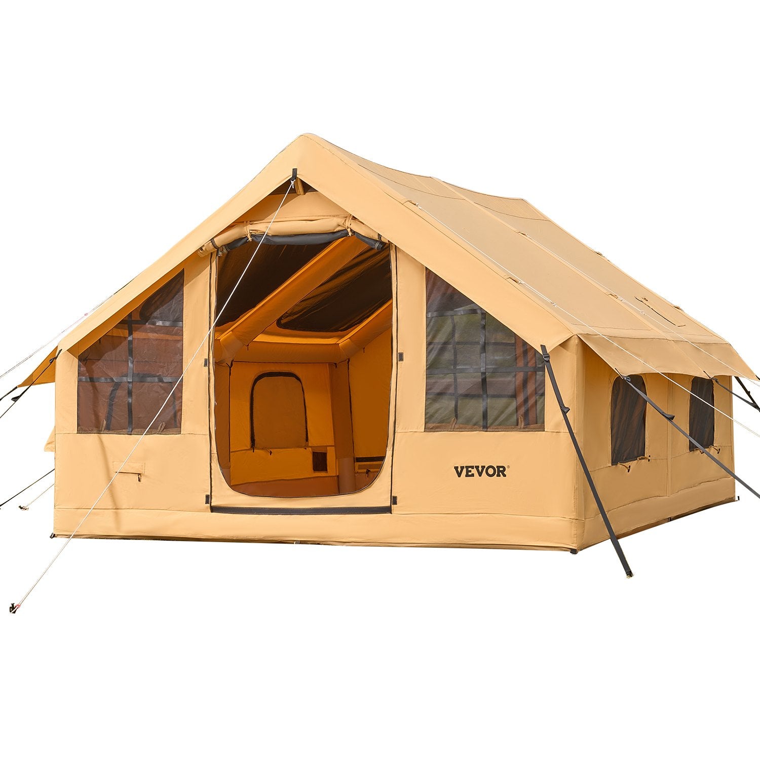VEVOR Inflatable Tents for Camping, 5-8 Person Easy Setup Blow up Tent with Hand Pump, Luxury Glamping Tent with 2 Skylights, Canopy, Stove Jack 2 Doors & Mesh Windows (Storage Bag Included)