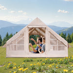 VEVOR Inflatable Tents for Camping, 5-8 Person Easy Setup Blow up Tent with Hand Pump, 300D Oxford Glamping Tent with Stove Jack 2 Doors & 4 Mesh Windows, Storage Bag Included for Easy Taking