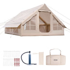 VEVOR Inflatable Tents for Camping, 5-8 Person Easy Setup Blow up Tent with Hand Pump, 300D Oxford Glamping Tent with Stove Jack 2 Doors & 4 Mesh Windows, Storage Bag Included for Easy Taking