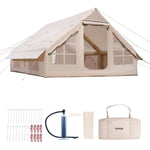 VEVOR Inflatable Tents for Camping, 5-8 Person Easy Setup Blow up Tent with Hand Pump, 300D Oxford Glamping Tent with Stove Jack 2 Doors & 4 Mesh Windows, Storage Bag Included for Easy Taking