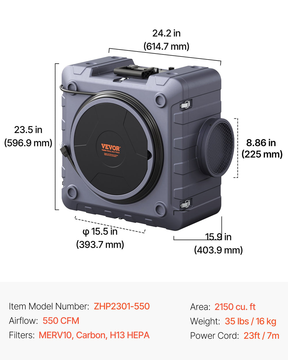VEVOR Air Purifier with 3 Stage Stackable Negative Air Machine 550 CFM