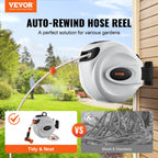 VEVOR Retractable Hose Reel Water Hose Reel 20m x 1.3cm 180° Swivel Wall-Mounted