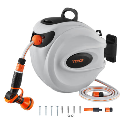 VEVOR Retractable Hose Reel Water Hose Reel 20m x 1.3cm 180° Swivel Wall-Mounted