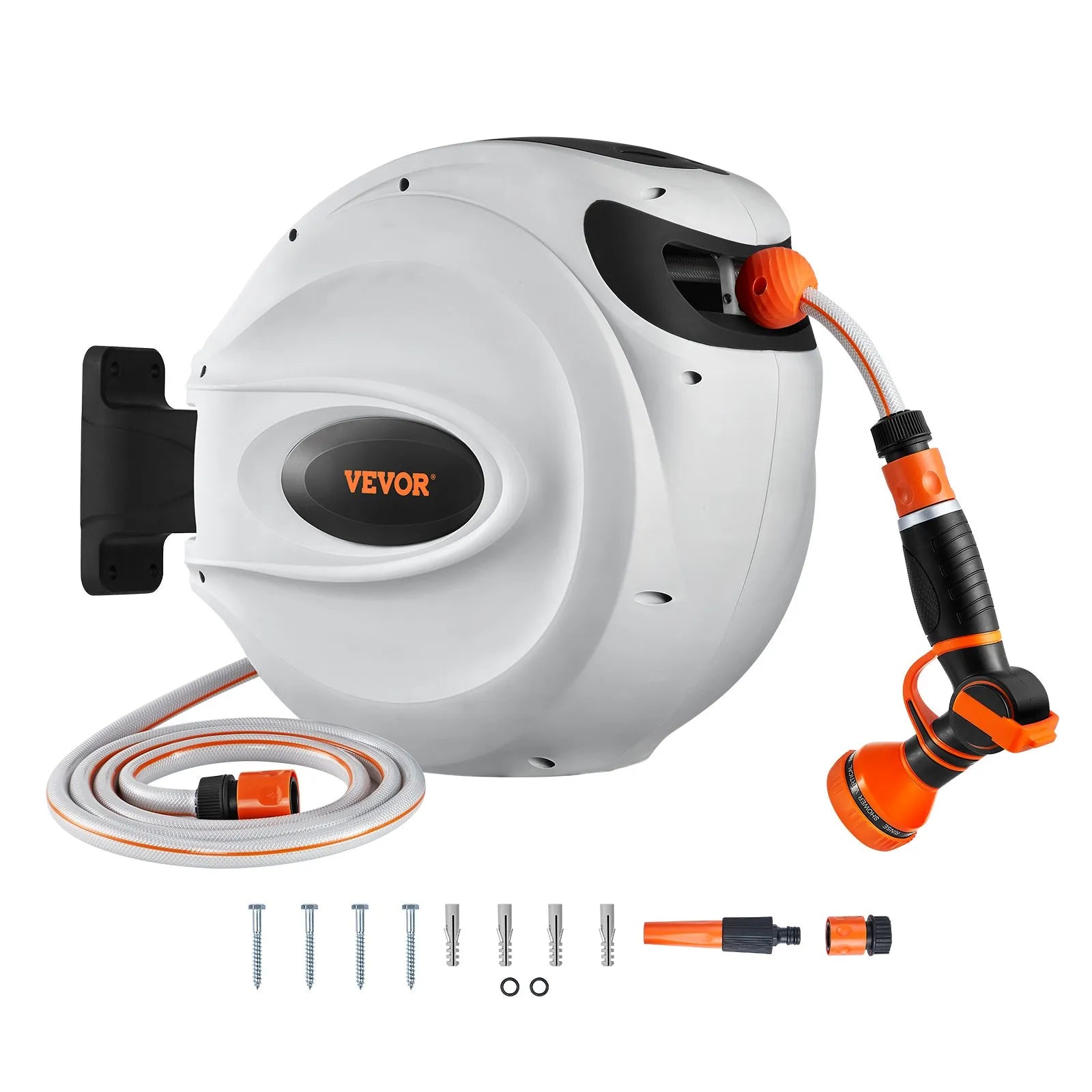 VEVOR Retractable Hose Reel Water Hose Reel 20m x 1.3cm 180° Swivel Wall-Mounted