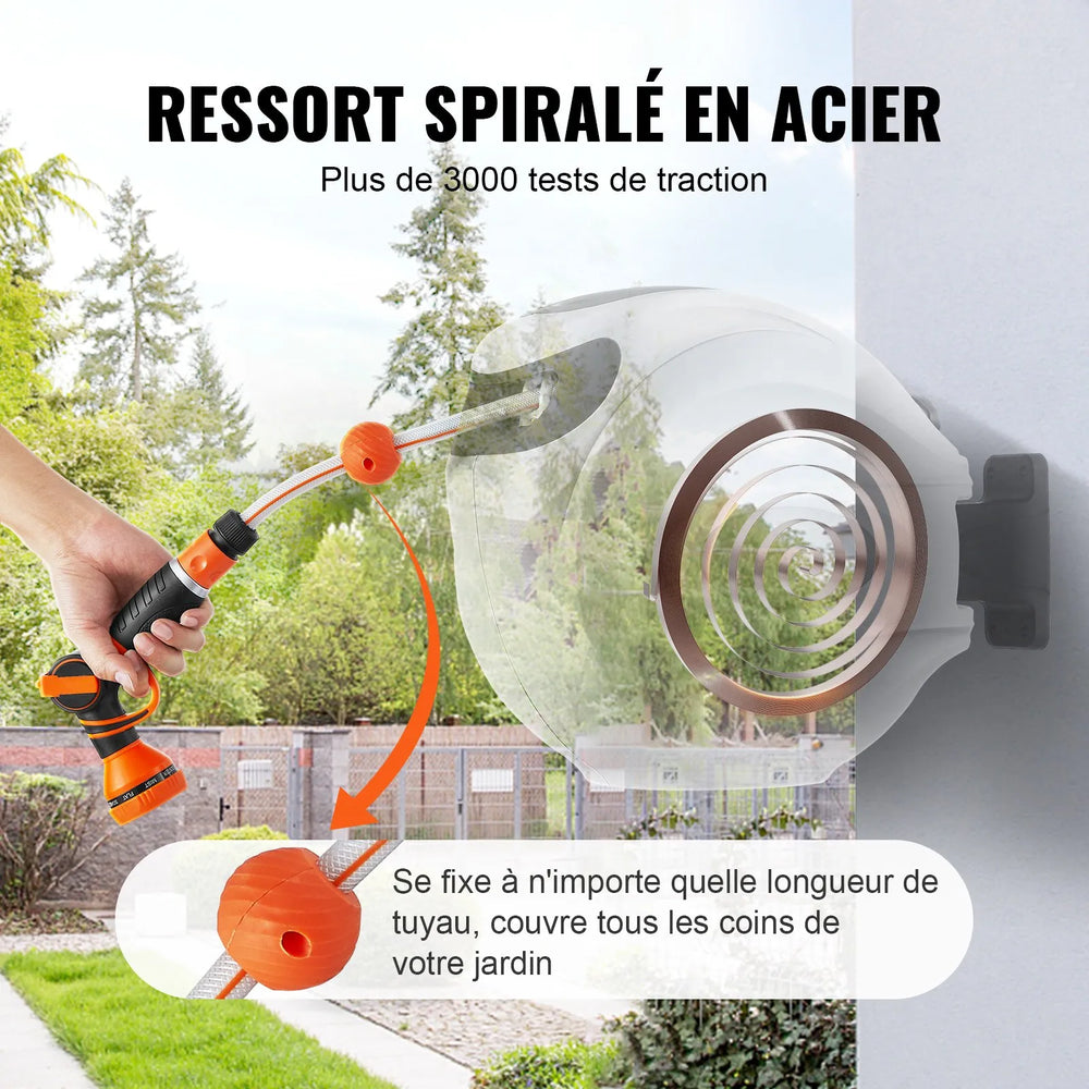 VEVOR Retractable Hose Reel Water Hose Reel 25m x 1.3cm 180° Swivel Wall-Mounted