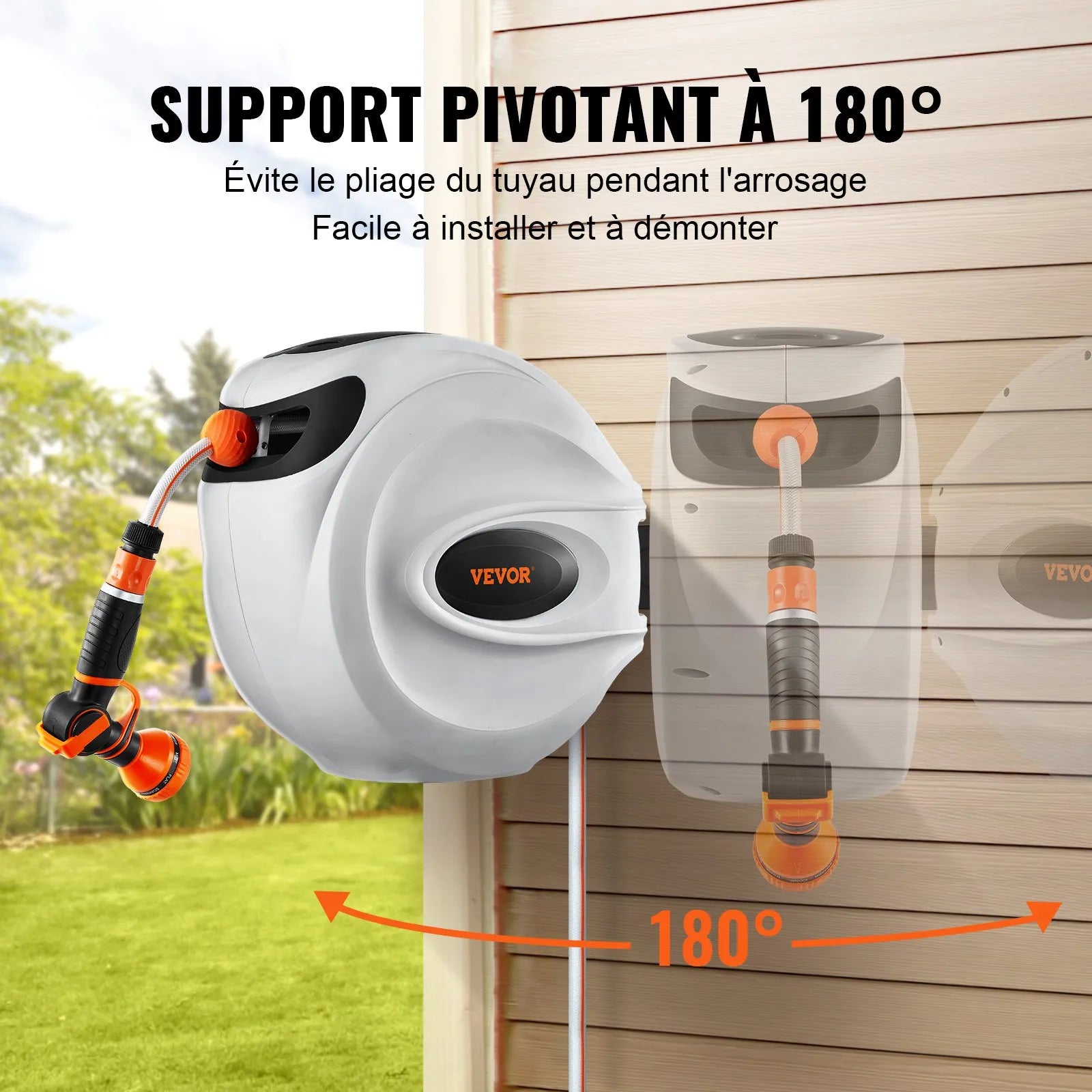 VEVOR Retractable Hose Reel Water Hose Reel 25m x 1.3cm 180° Swivel Wall-Mounted