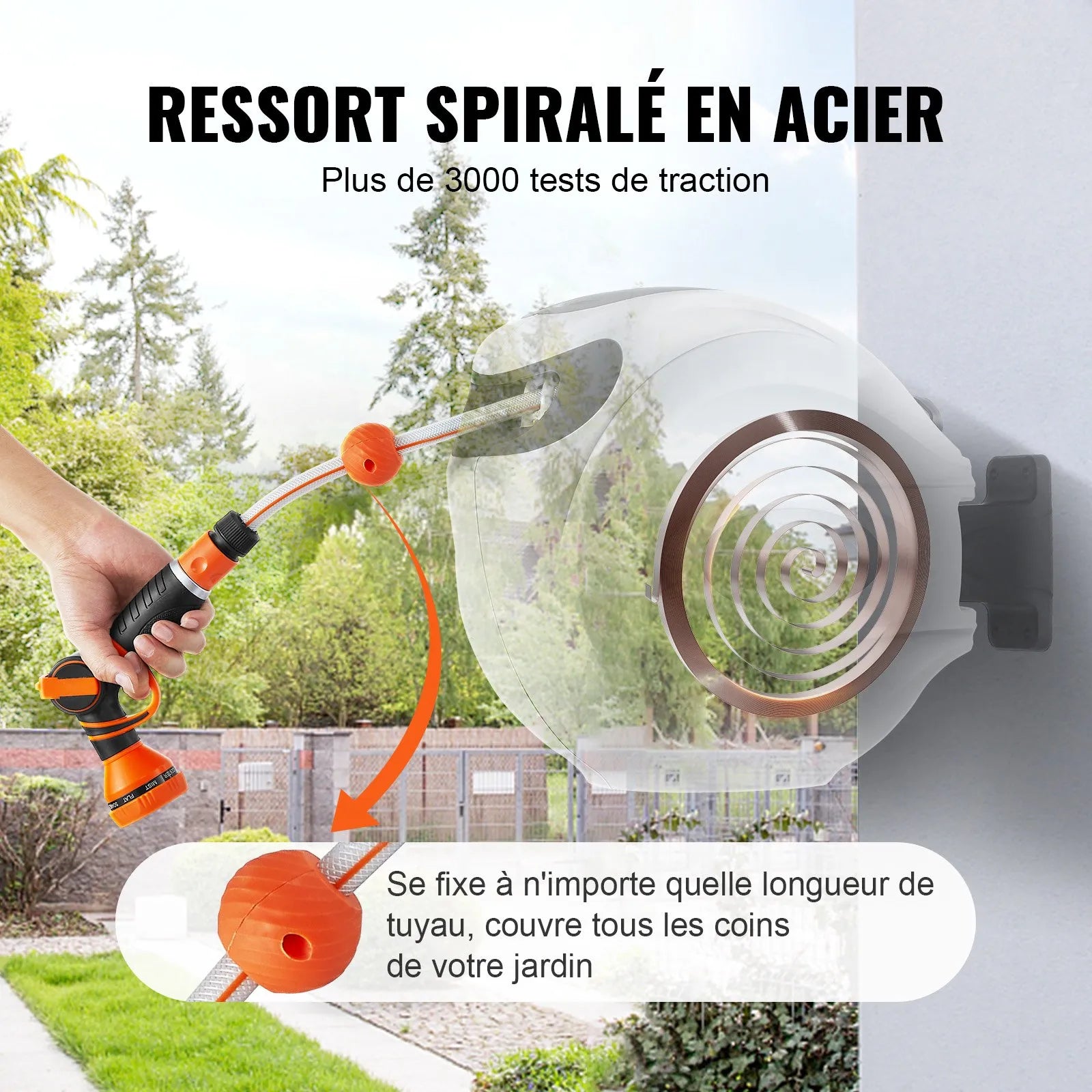 VEVOR Retractable Hose Reel Water Hose Reel 35m x 1.3cm 180° Swivel Wall-Mounted