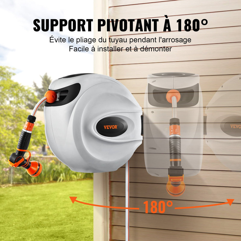 VEVOR Retractable Hose Reel Water Hose Reel 35m x 1.3cm 180° Swivel Wall-Mounted