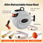 VEVOR Retractable Garden Hose Reel, 1/2" x 131.23 ft Wall Mounted Hose Reel, Heavy Duty Garden Hose Reel with 9 Patterns Nozzle, Any Length Lock, Auto-Rewind Slow Return System and 180°Swivel Bracket