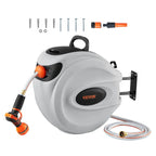 VEVOR Retractable Garden Hose Reel, 1/2" x 131.23 ft Wall Mounted Hose Reel, Heavy Duty Garden Hose Reel with 9 Patterns Nozzle, Any Length Lock, Auto-Rewind Slow Return System and 180°Swivel Bracket