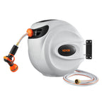 VEVOR Retractable Garden Hose Reel, 1/2" x 131.23 ft Wall Mounted Hose Reel, Heavy Duty Garden Hose Reel with 9 Patterns Nozzle, Any Length Lock, Auto-Rewind Slow Return System and 180°Swivel Bracket